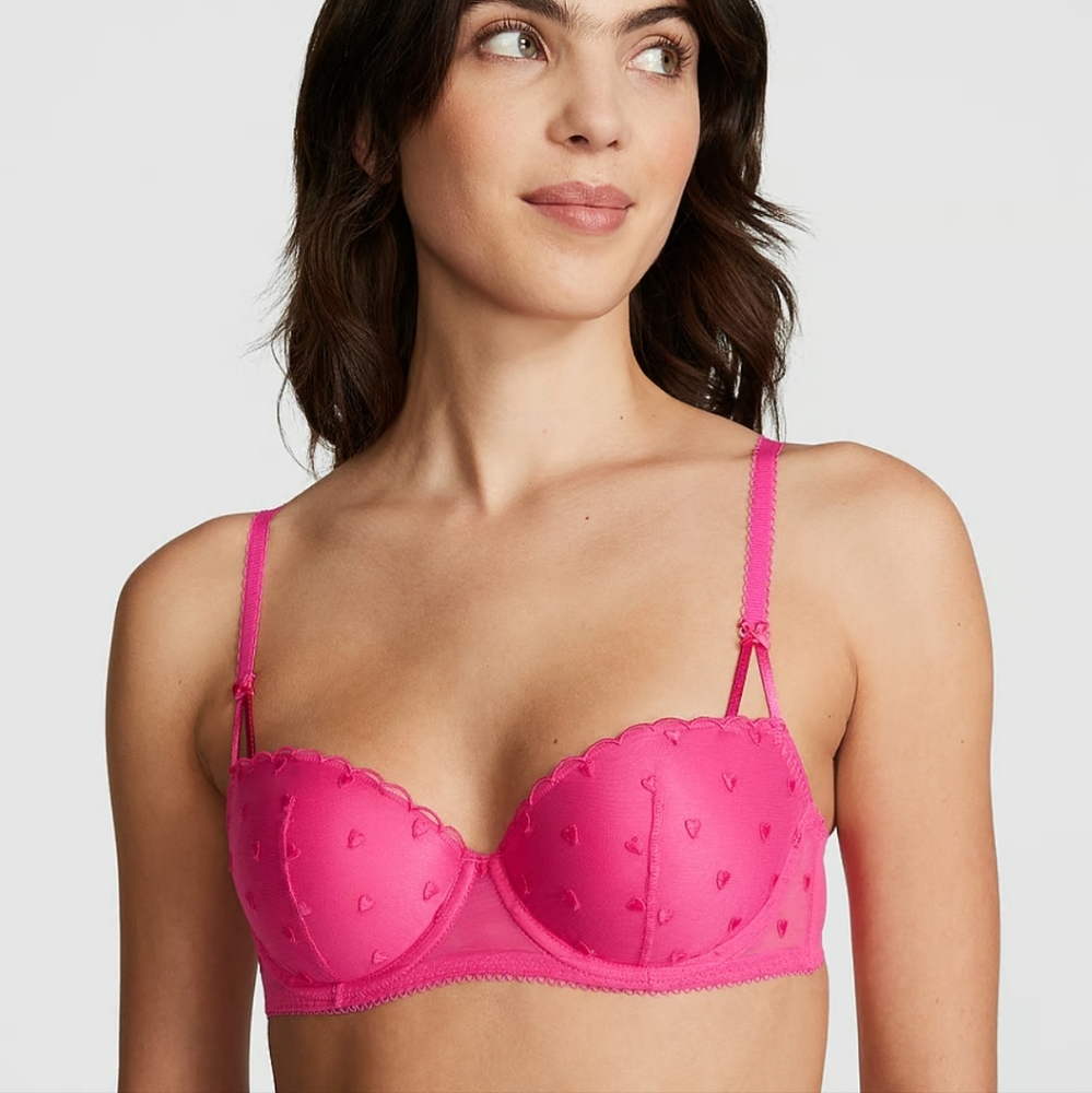 Pink Wink heart Valentine's balconette bra 34D new in bag